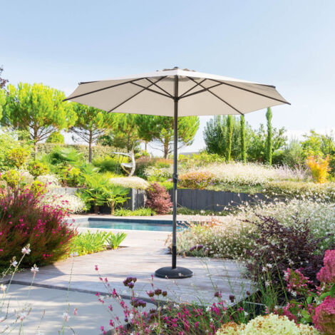 Hesperide – Parasol droit rond 3m inclinable – Toile déperlante – Protection UV – Mât en aluminium – Cheminée d'aération pour circulation d'air