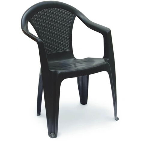 Progarden – Fauteuil de jardin Kora anthracite – Dossier imitation rotin – Empilable – Dimensions 55 x 54 x 84 cm – Résistant aux intempéries