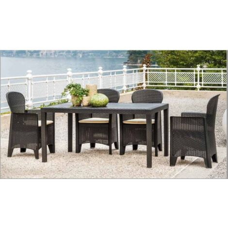 Ipae Progarden – Table de jardin extérieure 6 à 8 places – Résine tressée imputrescible – Effet rotin gris anthracite 150x90x73 cm – Résistante aux UV (1/10)