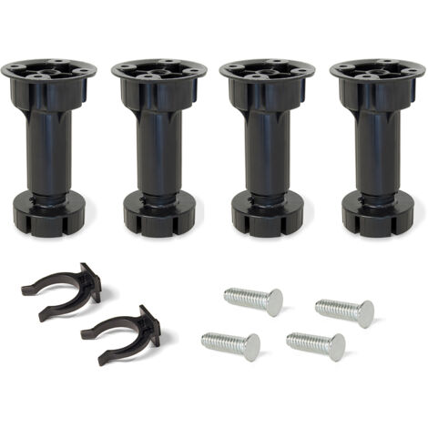 Emuca Pied réglable avec base pré-assemblée pour meuble, réglable 118 - 135 mm, Plastique, Noir, 4 ut. - talla