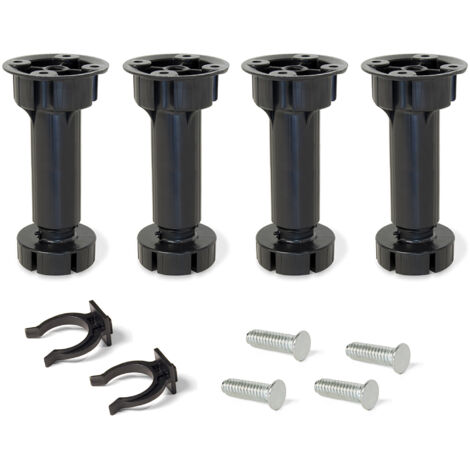 Emuca Pied réglable avec base pré-assemblée pour meuble, réglable 98 - 115 mm, Plastique, Noir, 4 ut. - talla