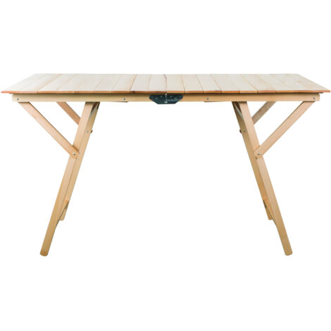 Table pliante en bois de hêtre finition naturelle – 6 places – Dimensions 70x140x72 cm – Idéale pour pique-nique et extérieur – Brixo (1/6)