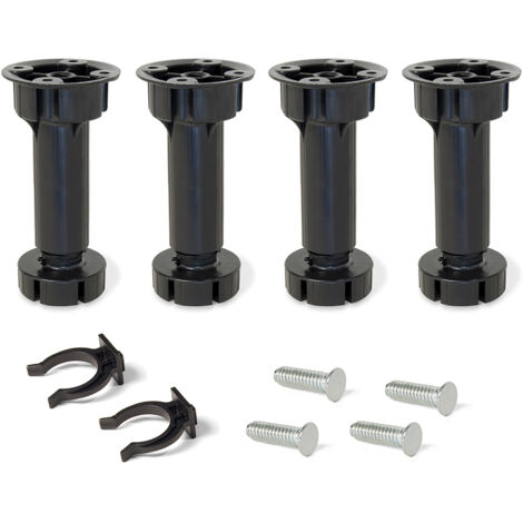 Emuca Pied réglable avec base pré-assemblée pour meuble, réglable 148 - 165 mm, Plastique, Noir, 4 ut. - talla