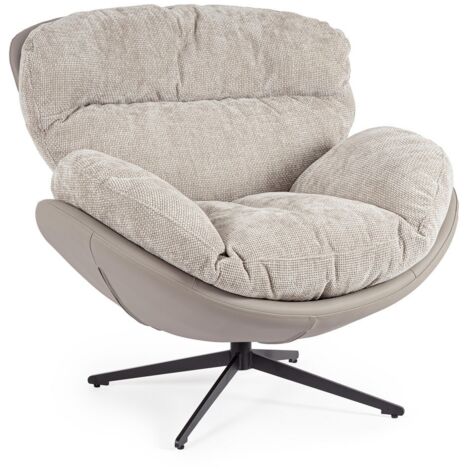 Fauteuil pivotant 100x101x94 cm en PU taupe et tissu texturé gris (1/5)