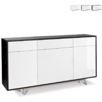 Buffet avec trois portes et trois tiroirs Glossy Black Oxide White 164x41x h92 cm