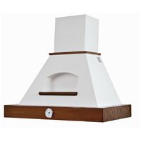 Hotte de cuisine rustique blanche GIADA avec cadre en bois incrusté couleur tabac avec horloge de 120 cm