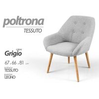 Fauteuil chic en tissu pour chambre salon pieds bois cm 67 x 66 x 81 h gris