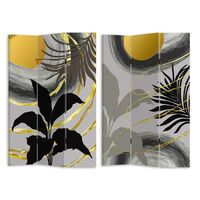 Paravent imprimé feuilles noyer doré 3 panneaux rectangulaire 120,6x2,5xh180,6x2,5xh180
