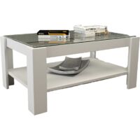 Tavolino da soggiorno con ripiano in vetro colore Bianco H41x90x60cm