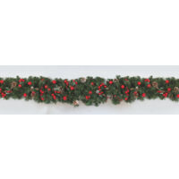 Ramone PVC Vert Cm.28Xmt.2.70 Pommes de Pin/Glands Rouges/Brins enneigés décoration de Noël