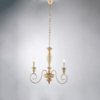 Cascina Lustre en bois et fer blanc et tourterelle 3 lumières 113 d.44 BL265-3-BT