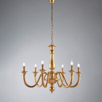 Lampadario in legno oro antico 6 luci H.69 - MAX 129 - Ø86