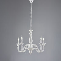 Lucca Lustre Shabby en bois blanc 5 lumières 116 d.62 BL271-5-BCO