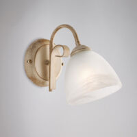 Applique in ferro laccato avorio con decorazione oro antico e diffusore in vetro diametro 13 alabastro bianco 1 luce H.20 - L.13 - P.23
