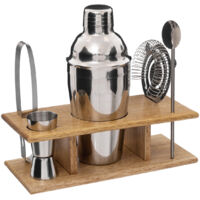 Set cocktail Victor 6 pièces en acier inoxydable et bois naturel 25 x 10,8 x 7 cm