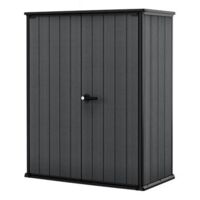 Keter – Abri de jardin 1400l – Matériau Duotech résistant aux UV – Couvercle à ouverture automatique – Dimensions 140x73,6x170,4 cm – Design effet bois gris