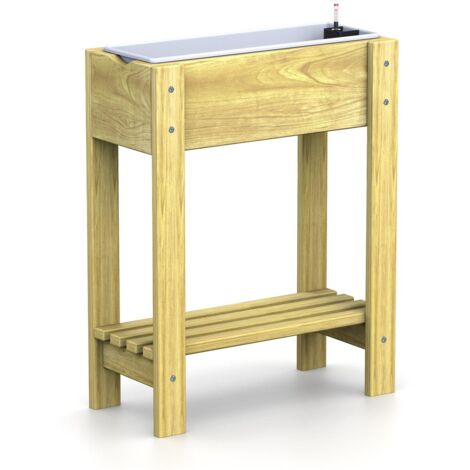Hochbeet Aus Kiefernholz Mit Ablage & Wasserstandsanzeiger – 63x28,5x80 Cm, Für Balkon & Garten