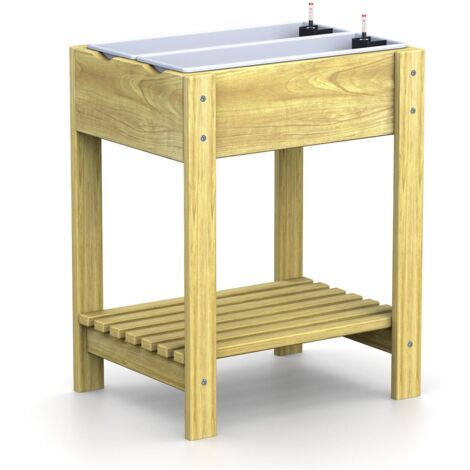 Hochbeet Aus Kiefernholz Mit Ablage & Wasserstandsanzeiger – 63x28,5x80 Cm, Für Balkon & Garten
