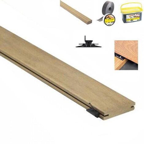 Kit terrasse 20m² en bois exotique itauba Longueur 1850mm avec clips HardWood, Lambourde, cale de ventilation, plot pvc et Bande bitumineuse (1/5)