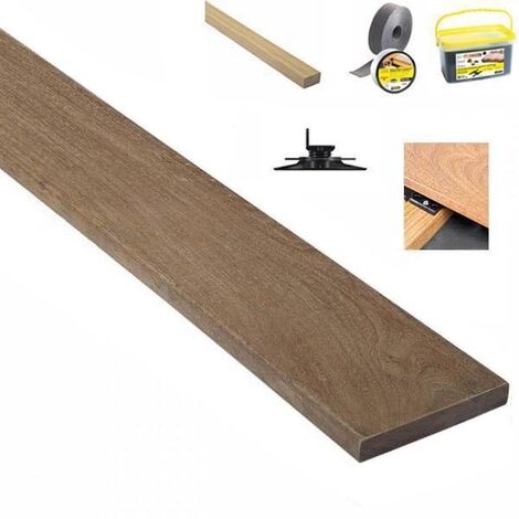 Kit terrasse 25m² en bois exotique IPE Longueur 1550mm avec clips inox, Lambourde, cale de ventilation, plot pvc et Bande bitumineuse (1/3)