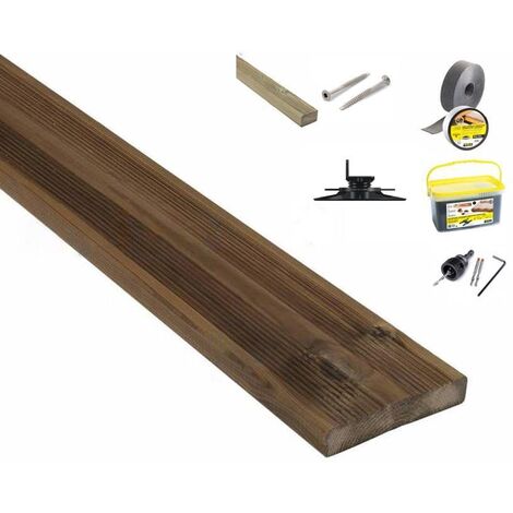 Kit terrasse 20m² en lame PIN DU NORD AB avec Lambourde, vis, cale de ventilation, plot pvc et Bande bitumineuse (1/5)
