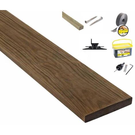 Kit terrasse 45m² en lame PIN DES LANDES SANS NŒUDS 28X160 avec Lambourde, vis, cale de ventilation, plot pvc et Bande bitumineuse (1/5)