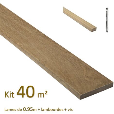 Kit terrasse de 40m² en bois exotique itauba Longueur 950mm avec Lambourde et vis