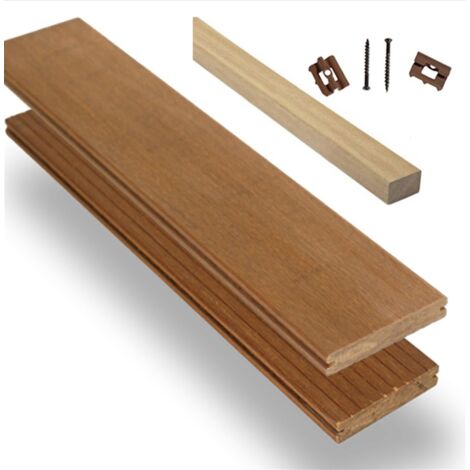 Kit complet terrasse Bambou Ambre 20x137x1850mm vec lambourdes EXOTIQUE et clips - couleur Ambre - surface : 30m² (1/5)