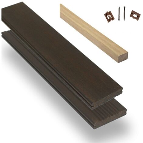 Kit complet terrasse Bambou Ambre 20x137x1850mm vec lambourdes EXOTIQUE et clips - couleur AMoka - surface : 50m² (1/5)