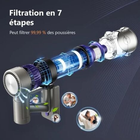 Aspirateur Balai sans Fil 630W/62Kpa 73700mAh 65min d'Autonomie Filtration en 7 Etapes Ecran OLED Intelligent Brosse Lumière Verte