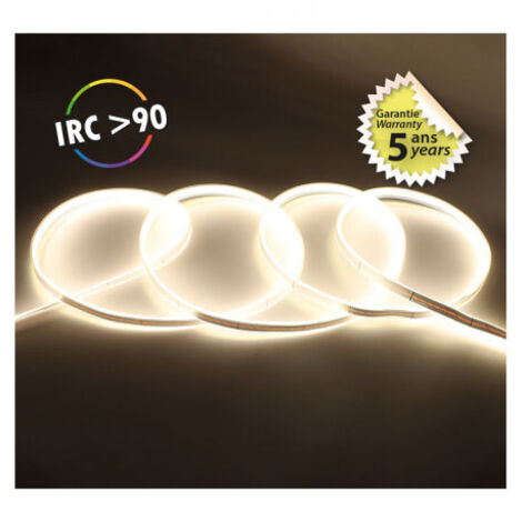 Ruban LED COB 9 watts /m - Blanc - Rouleau 5M 24V Miidex Lighting®  blanc-froid-6000k - gaine-pvc-ip65