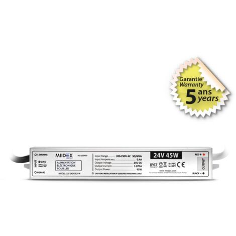 Transformateur LED 45W 24 Volts DC IP67 Miidex Lighting®