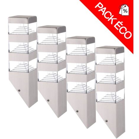 Pack de 4 appliques Pyramide Inox 48 LED SMD 12W finition Inox Lumihome® (1/4)