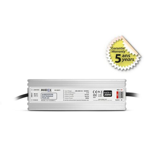 Vision-El – Transformateur LED 200W 12V DC IP67 – 16,67A pour rubans et spots LED – Installation en espaces restreints – Performance fiable (1/4)