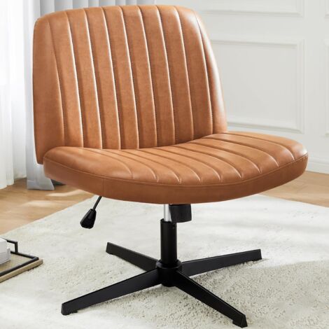 Chaise de bureau, chaise à pieds croisés réglable en hauteur, chaise pivotante à 360° en similicuir (marron) (1/5)