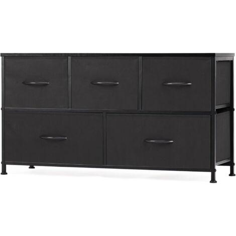 Commode contemporaine à 5 tiroirs en tissu avec poignées, structure en métal, 100 x 30 x 53 cm (noir) (1/5)