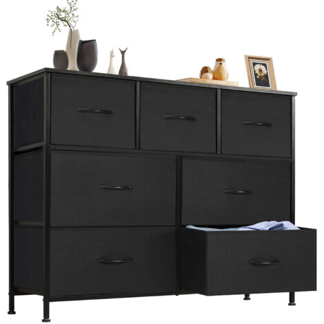 Commode contemporaine, 7 tiroirs en tissu, avec poignées, structure en métal, 100 x 30 x 77 cm (noir) (1/5)