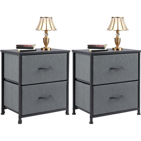 Table de chevet, ensemble 2 pièces avec tiroir de rangement pour chambre, bureau, salon (gris) (1/5)