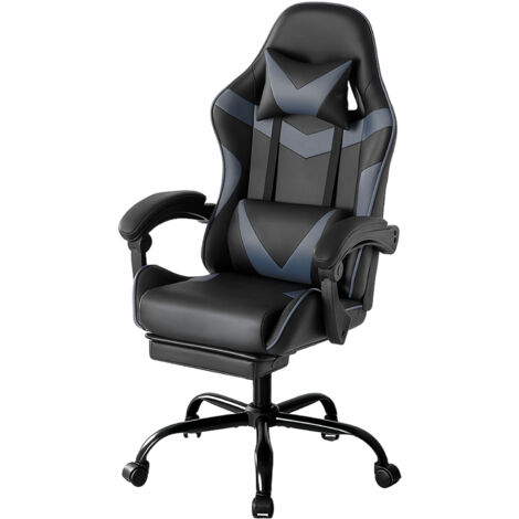 Gaming Stuhl, Chair Gamer Sessel - Ergonomischer Gamer Stuhl mit Fußstütze Kopfstütze und Lordosenstütz Höhenverstellbar Gepolstert Gamingstuhl 150 Kg Tragkraft PC Sessel Drehsessel Schwarz-Grau (1/5)