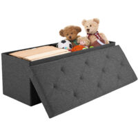 Sitzbank mit Stauraum, Aufbewahrungsbox mit Deckel, 110 x 38 cm Truhenbank mit Stauraum, Sitzhocker mit Stauraum, bis 150 kg Belastbar, Fusshocker für Wohnzimmer Schlafzimmer Schlafsaal, Grau