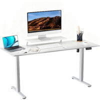 Höhenverstellbarer Schreibtisch 160 x 60 cm, Elektrischer Schreibtische Höhenverstellbar, Gaming Tisch mit Monitorständer, Stehpult Verstellbarer Computertisch, Adjustable Standing Desk, Weiß