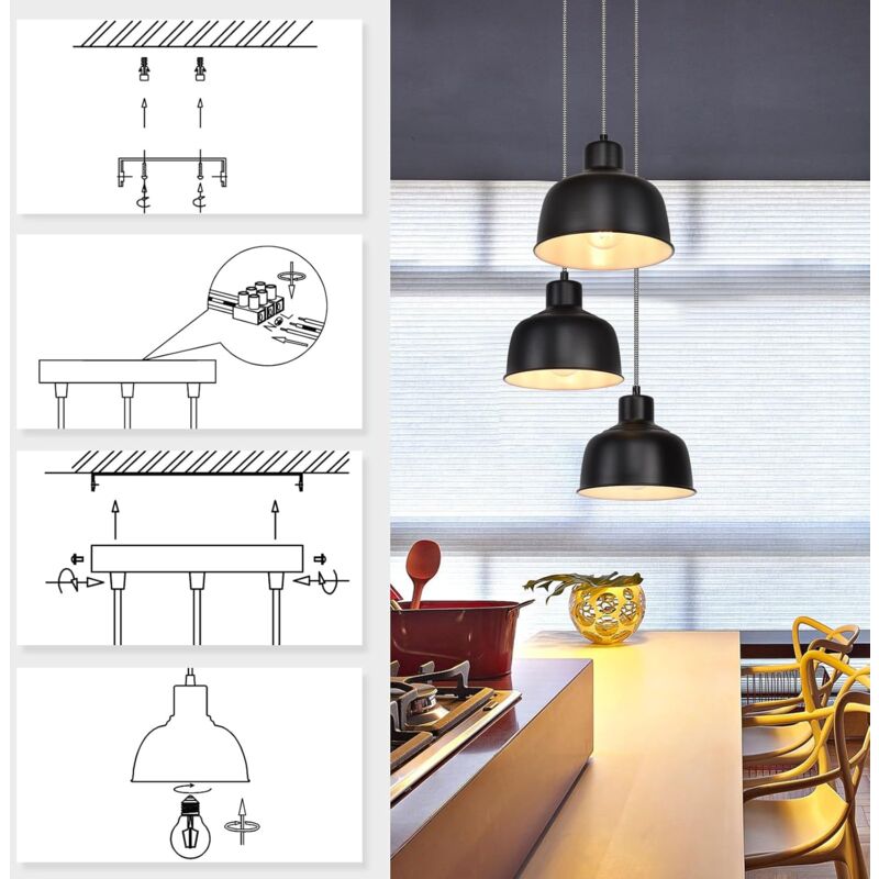 Elégante Lampe à Suspendre ANNIE Noir Lampe De Table Rétro