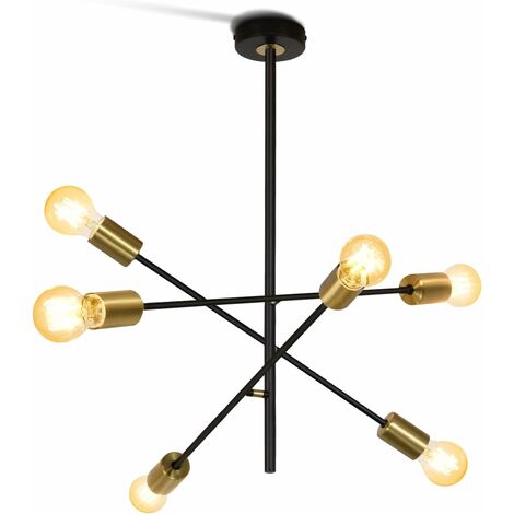 Lustre Sputnik Vintage 6 Lumières - Plafonnier Industriel Noir Pour Salon, Chambre Et Cuisine