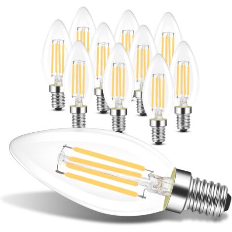 GBLY 10 pcs ampoules LED E14: Ampoules bougie 4W 2700K, filament rétro Edison C35, éclairage vintage en verre à économie d’énergie, lumière chaude - Non dimmable (1/5)