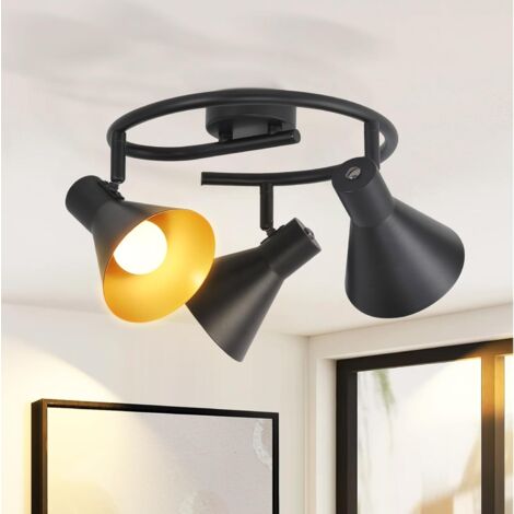 GBLY Plafonnier Spot ronds , 3x E14 ,  pivotante & orientable , design industriel , vintage spot mural , noir , IP20 , 25 x 21 cm , sans ampoules