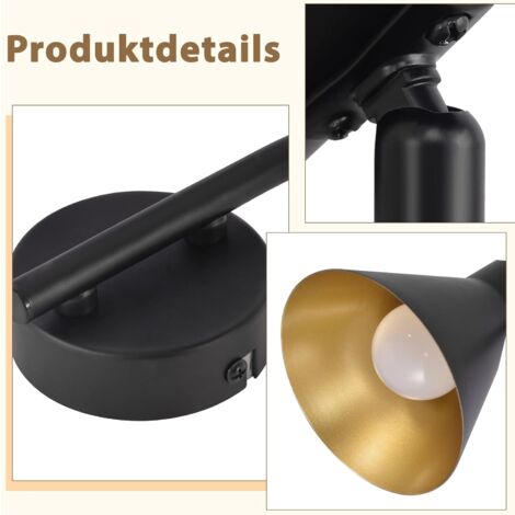 GBLY Plafonnier Spot ronds , 3x E14 ,  pivotante & orientable , design industriel , vintage spot mural , noir , IP20 , 25 x 21 cm , sans ampoules