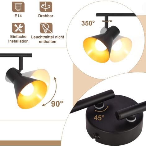 GBLY Plafonnier Spot , 4x E14 ,  pivotante & orientable , design industriel , vintage spot mural , noir , IP20 , 71 x 11 x 21 cm , sans ampoules