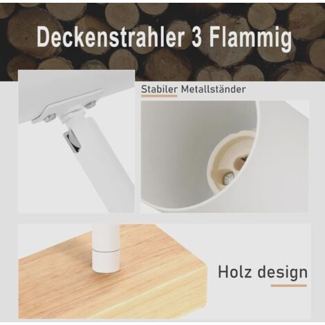 GBLY Plafonnier en bois 3 spots - Projecteur de plafond moderne avec spots GU10 blancs industriels pivotants à 350° - Applique murale rétro pour chambre à coucher, salon, bureau, couloir et cuisine
