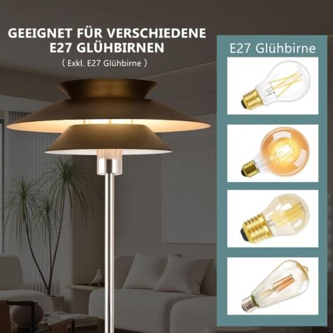 GBLY Lampadaire Salon Noir Lampadaire Moderne E27 1 flamme avec interrupteur à pied Vintage Lampadaire Métal Design Industriel Lampe de Lit Elégante Lampe sur pied pour Chambre Bureau Hauteur 145CM