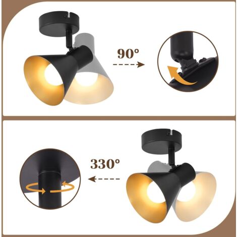 GBLY Applique murale rétro , E14 , Plafonnier Spot , pivotante & orientable , design industriel , vintage spot mural , noir , IP20 , sans ampoules